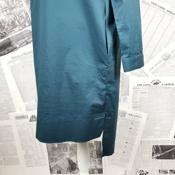 Miracle Berry Teal Cotton Long Sleeve Collared Button Placket Midi Shirt Dress L - Picture 8 of 13
